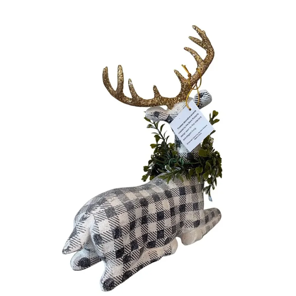 Mark Roberts Plaid Christmas Reindeer Gold Antlers 3pc 13in Holiday Decor NEW